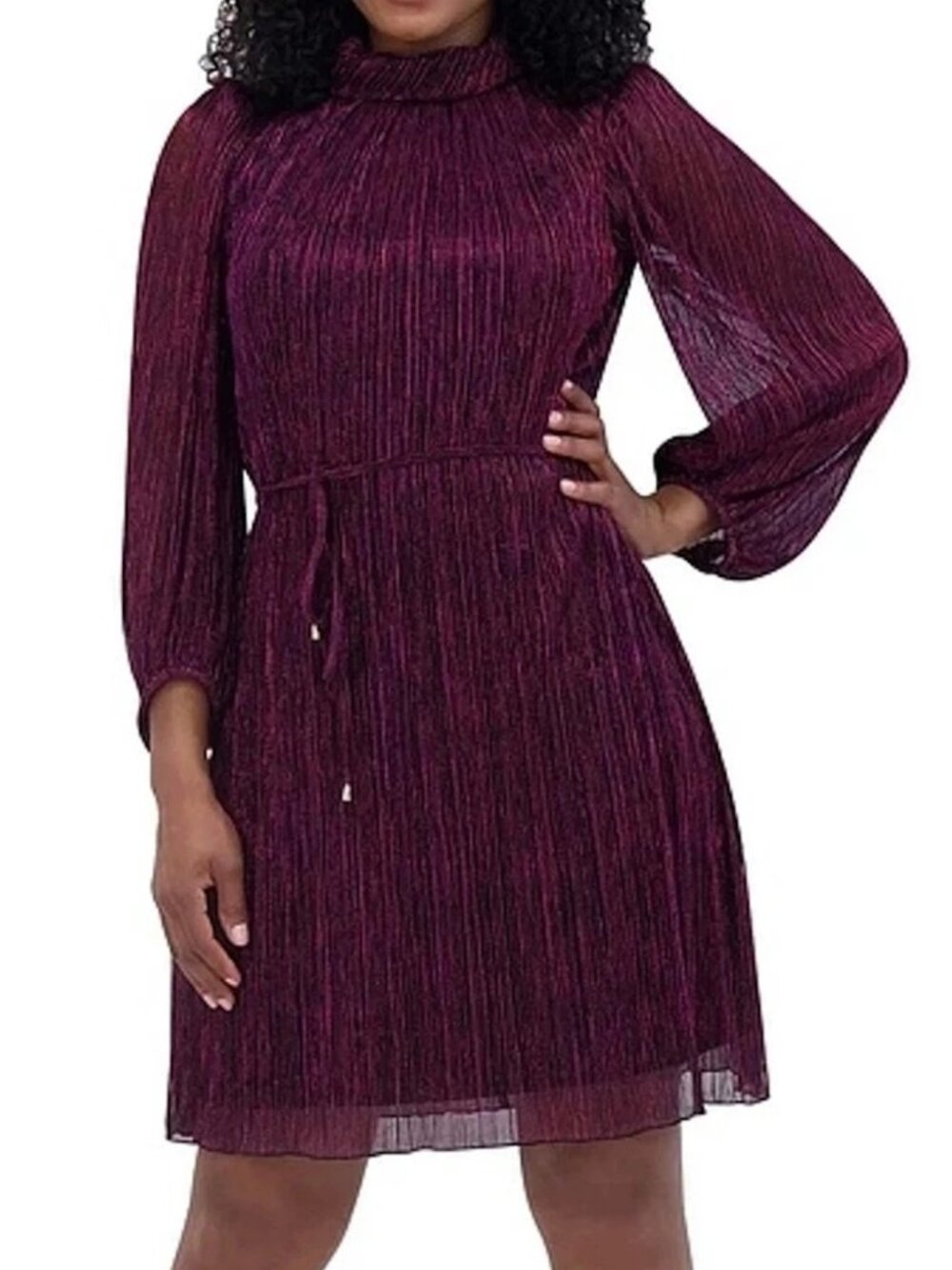 NEW Petite Size Jessica Howard Pleated Metallic Mock Neck Balloon S Belted $128